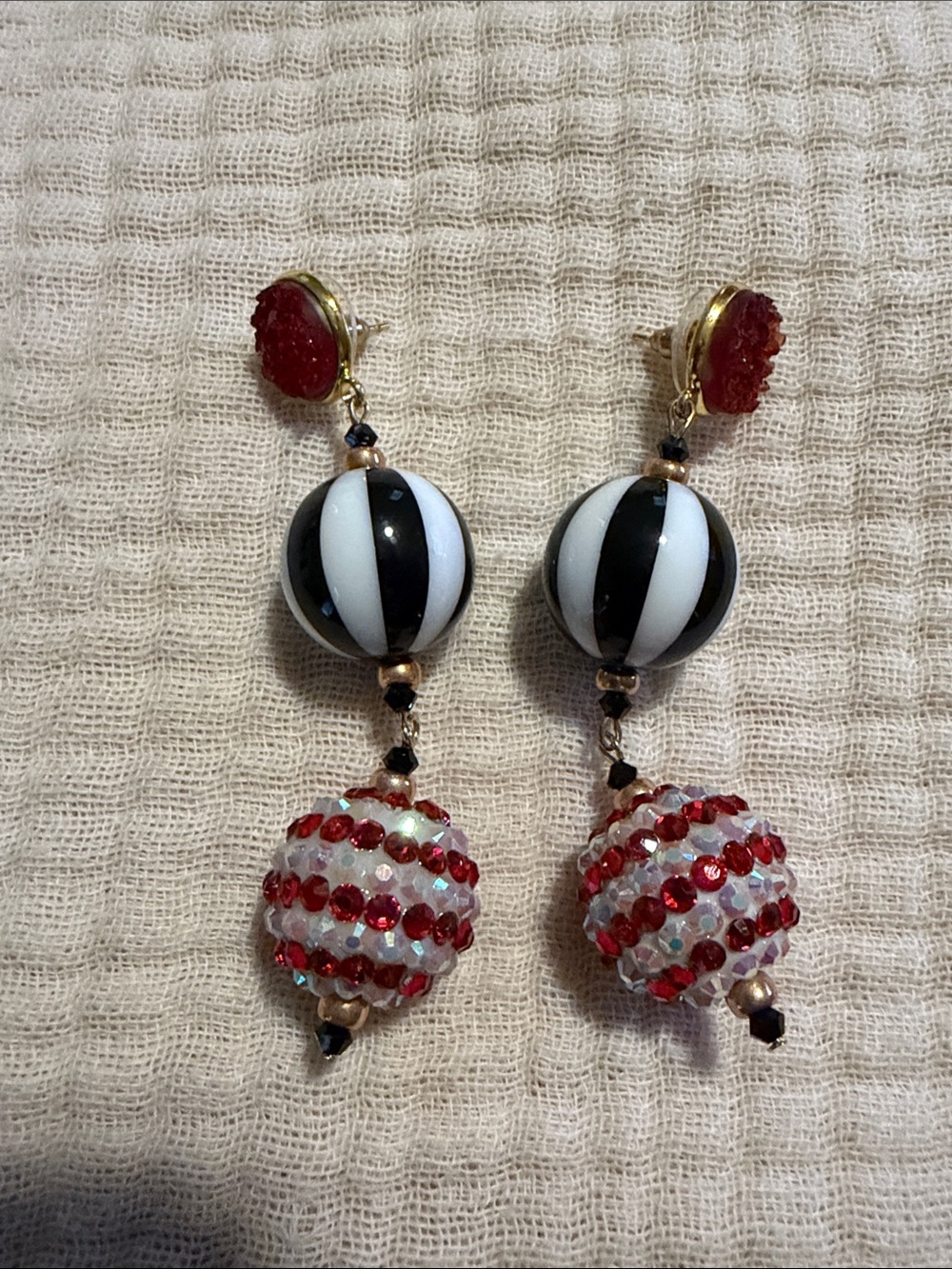 Handcrafted Red & Black Bead Drop Earrings